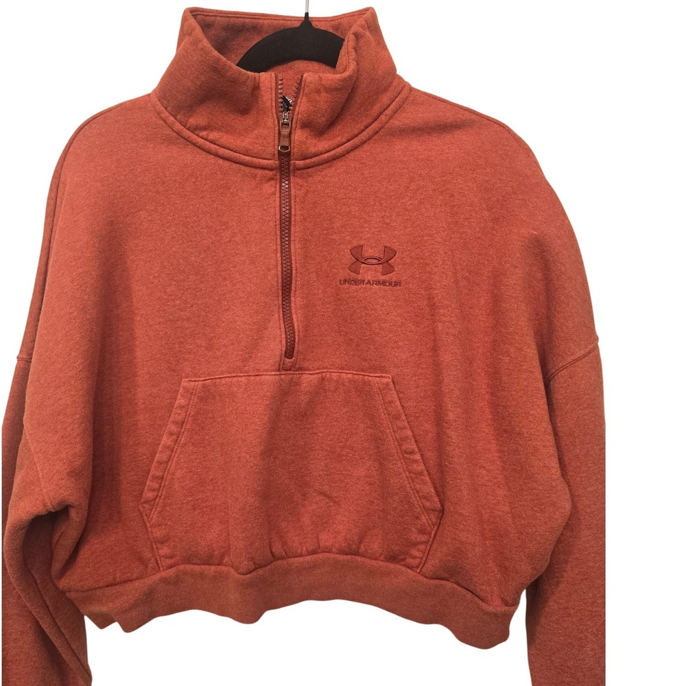 Under Armour Cropped 1/2 Zip Fleece Pullover Sz S Rust Terracotta Athleisure Y2K